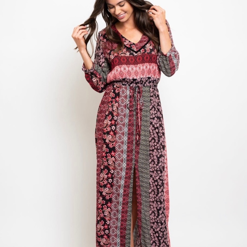 Truly Me Long Sleeve Multi Print Maxi Dress